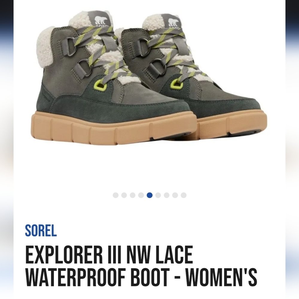 Sorel Women's Explorer III NW Lace Waterproof Boots - Green and Tan